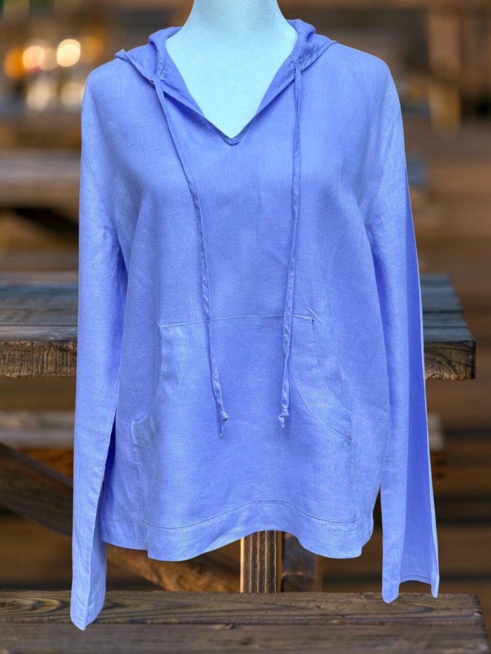 Alexandra Bartlett Women's XL Linen Hooded Pullover Pouch Pocket Beach Coverup